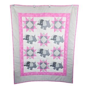 Handmade Elephant Birds Lightly Padded Baby Blanket Length 42" Width 34"